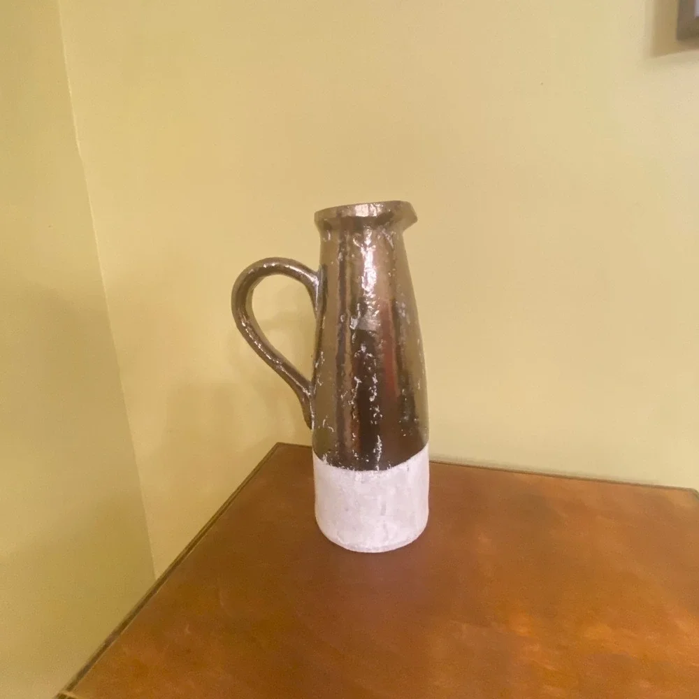 Ceramic Pitcher Vase Brown And White Two Tone Farmhouse Decor Rustic Jug‎
